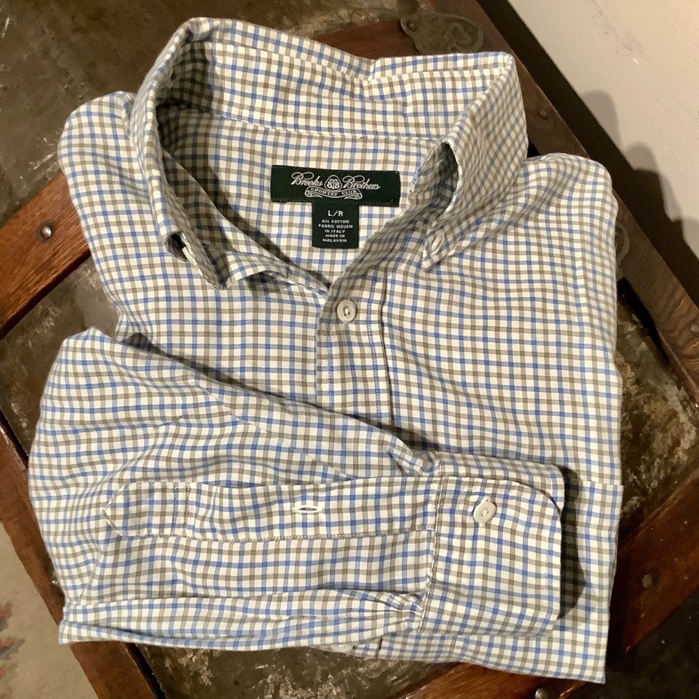 Brooks Brothers Country Club Dress Shirt Long Sleeve Checkered - Sz L/R - EUC